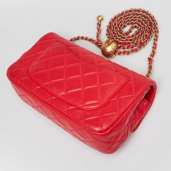 Chanel Red Quilted Lambskin Leather Pearl Crush Rectangular Mini Flap Bag - Picture 2 of 10